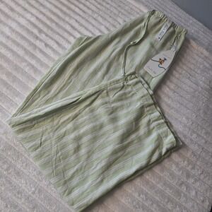 CALI 1850 Wide Leg Linen Blend Beach Pants Womens S Sage Striped Coastal Preppy